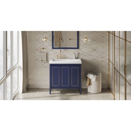 JEFFREY ALEXANDER 36In. Blu Percival Vanity, Left Offset, Lavante Cultured Mrbl Vessel Vanity Top, Intgrtd Rctngl Bowl VKITPER36BLLAR